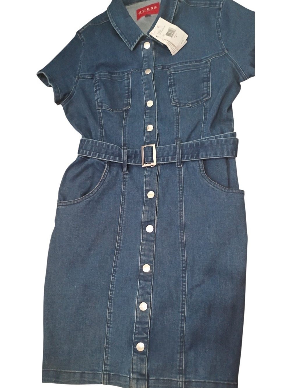 GUESS Button-Front Denim Dress with Belt - Blue